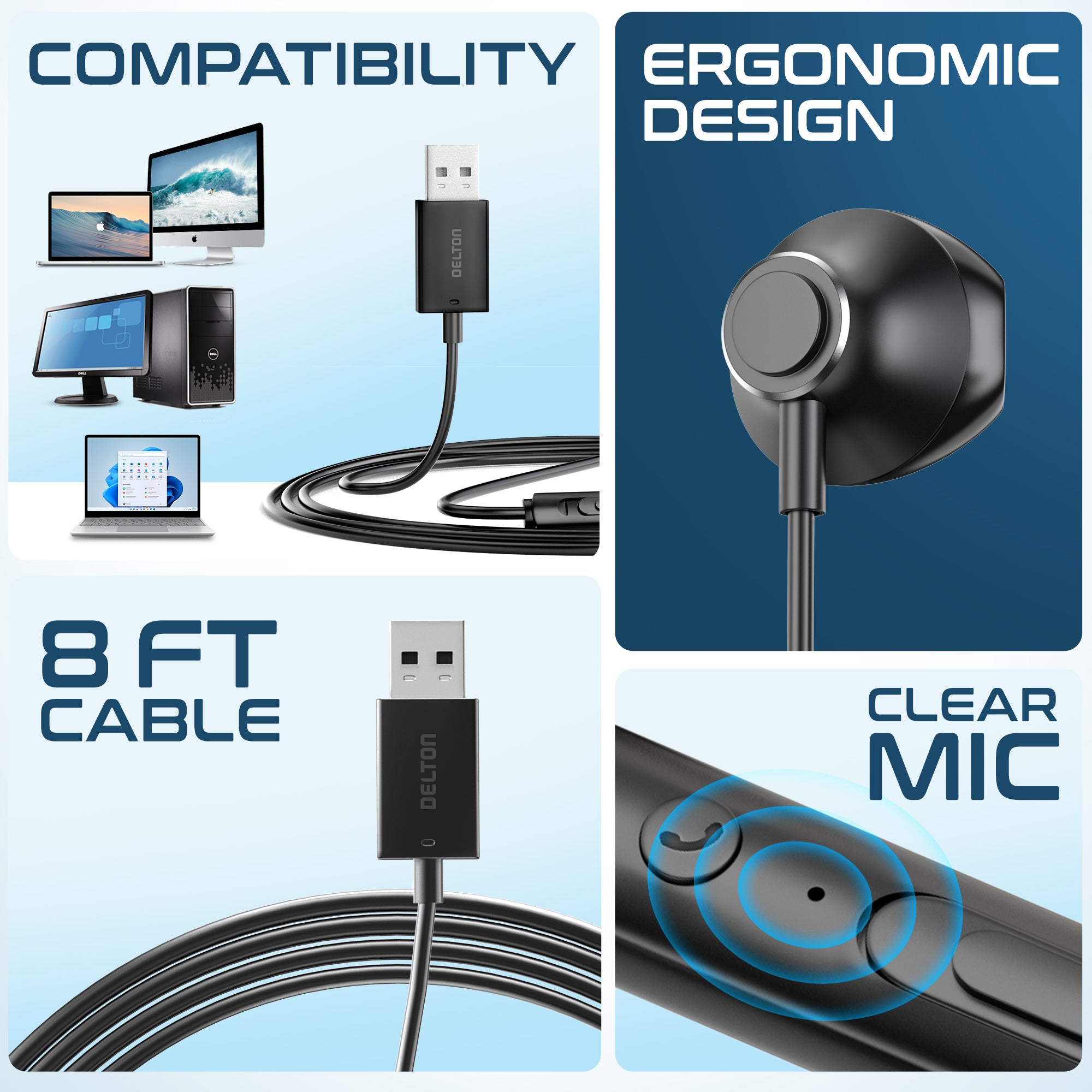 Delton 10E Stereo In-Ear USB Computer Headset