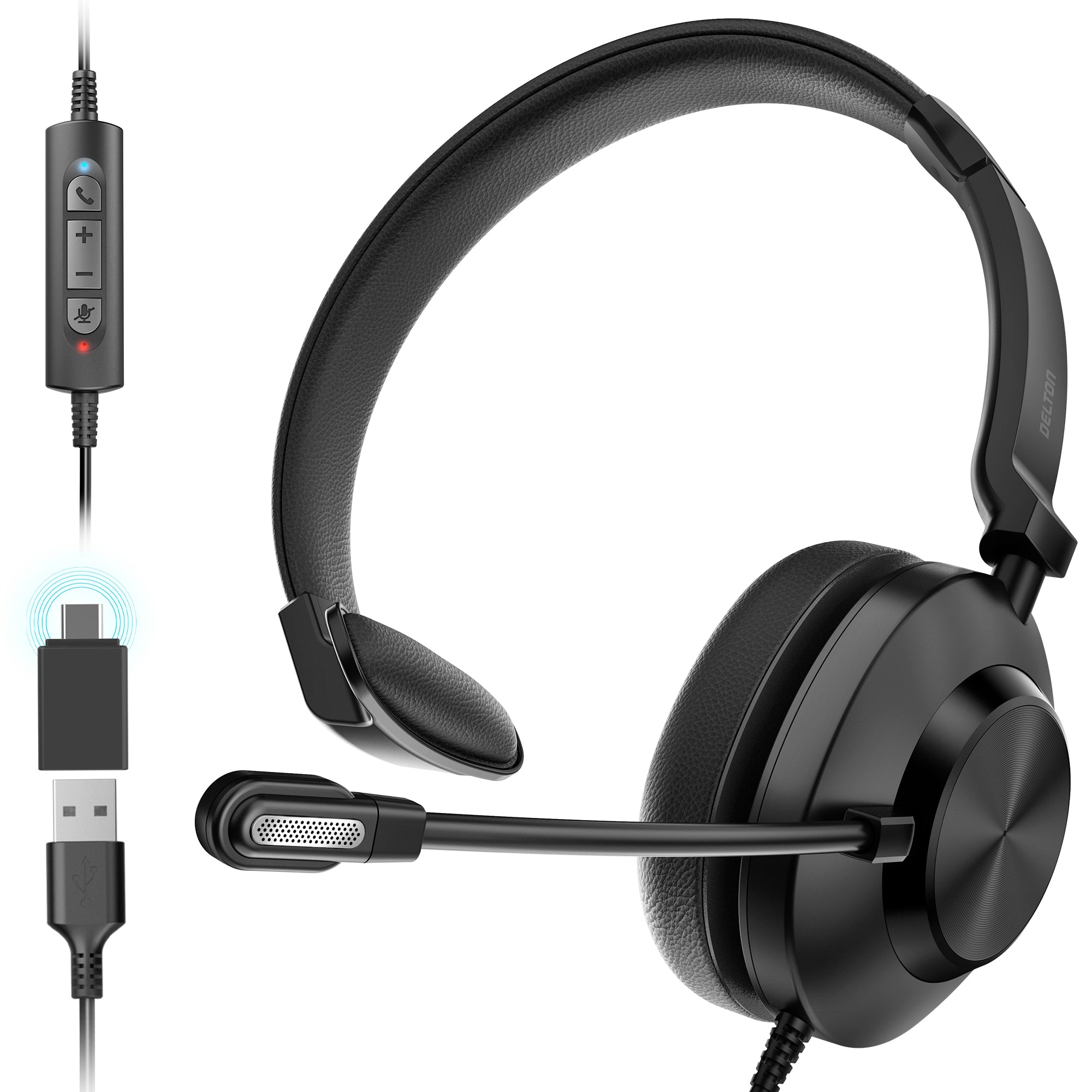 Delton 30Y USB-A Headset + USB-C Adapter