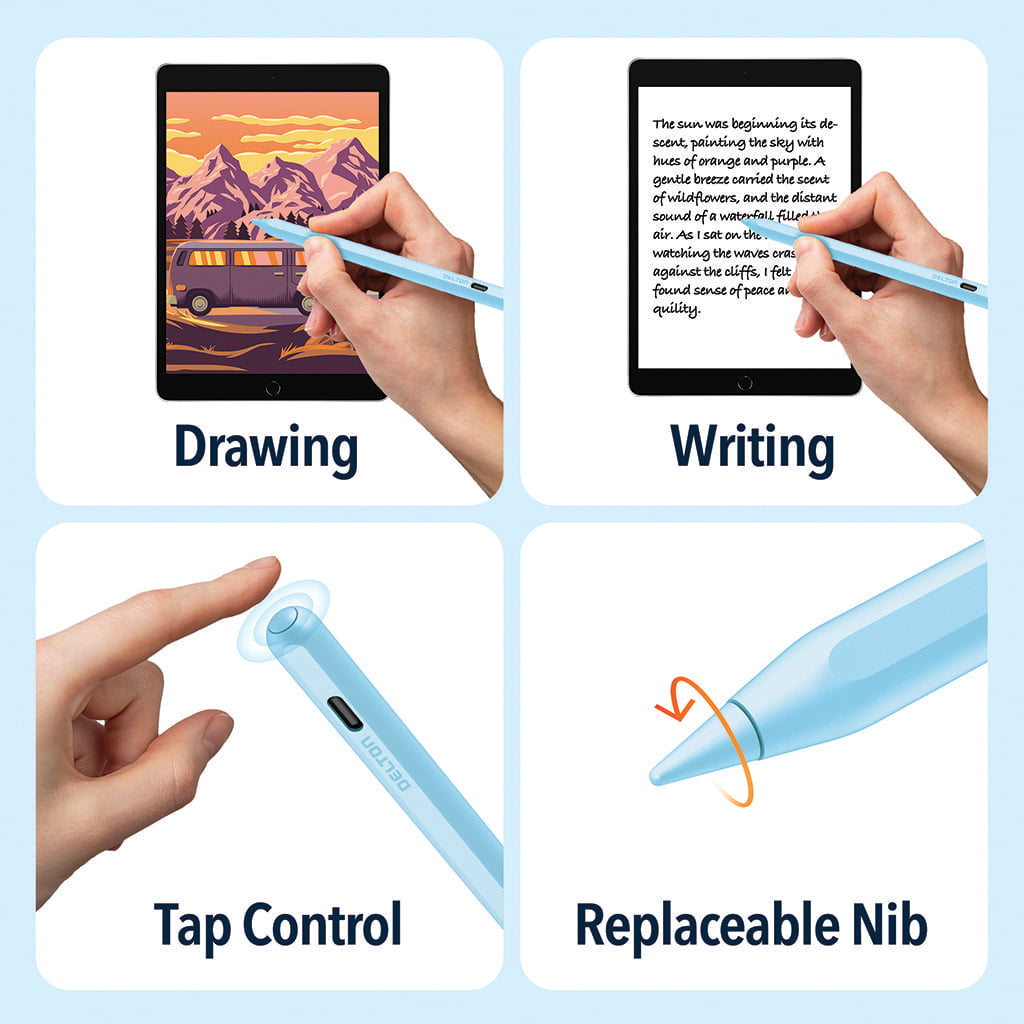 Delton AP7 Bluetooth Stylus Pen with Palm Rejection and Tilt Precision, Blue