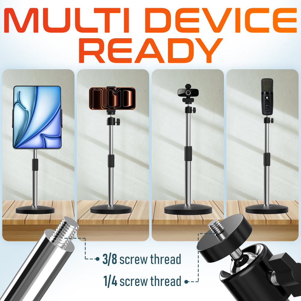 Delton T401 Adjustable 4-in-1 Stand for Tablet, Phone & Webcam, Multi-Use Desktop Holder