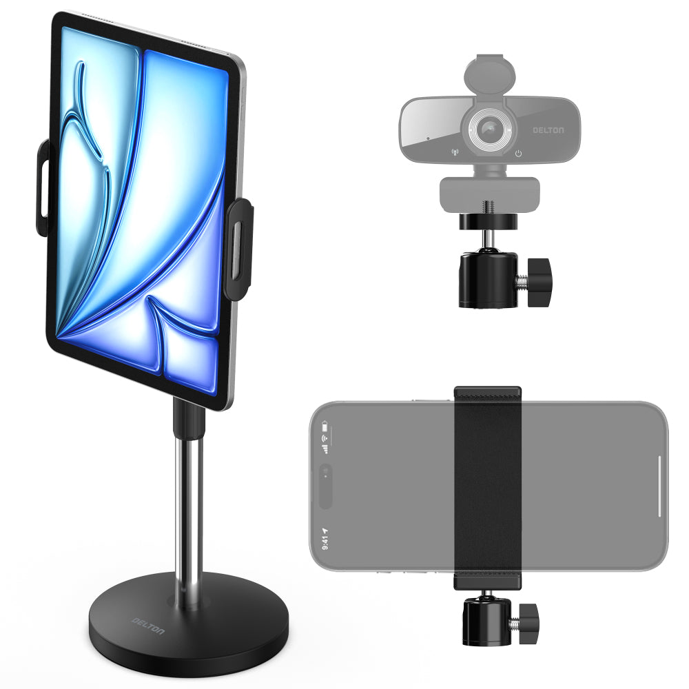 Delton T401 Adjustable 4-in-1 Stand for Tablet, Phone & Webcam, Multi-Use Desktop Holder
