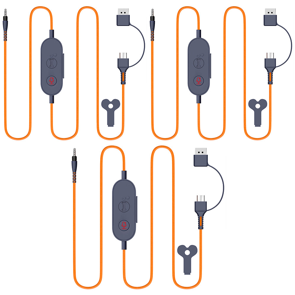 Delton Ascent USB/USBC Cable for Kids Learning Computer Headset Headphones, 3-Pack