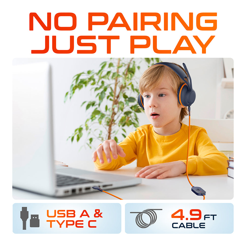 Delton Ascent Replacement USB/USB-C Cable for Kids Learning Computer Headset Headphones
