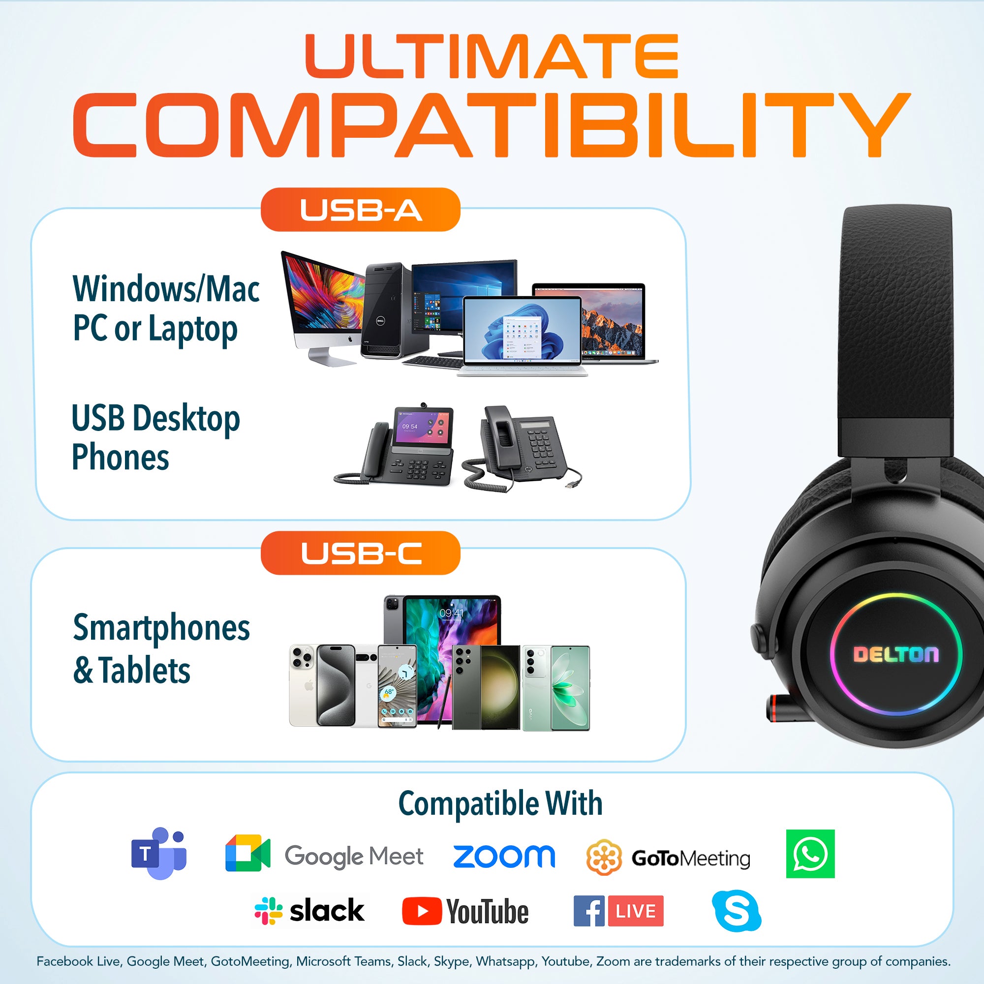 Delton G520 Wireless Bluetooth Noise Canceling Headphones/Headset