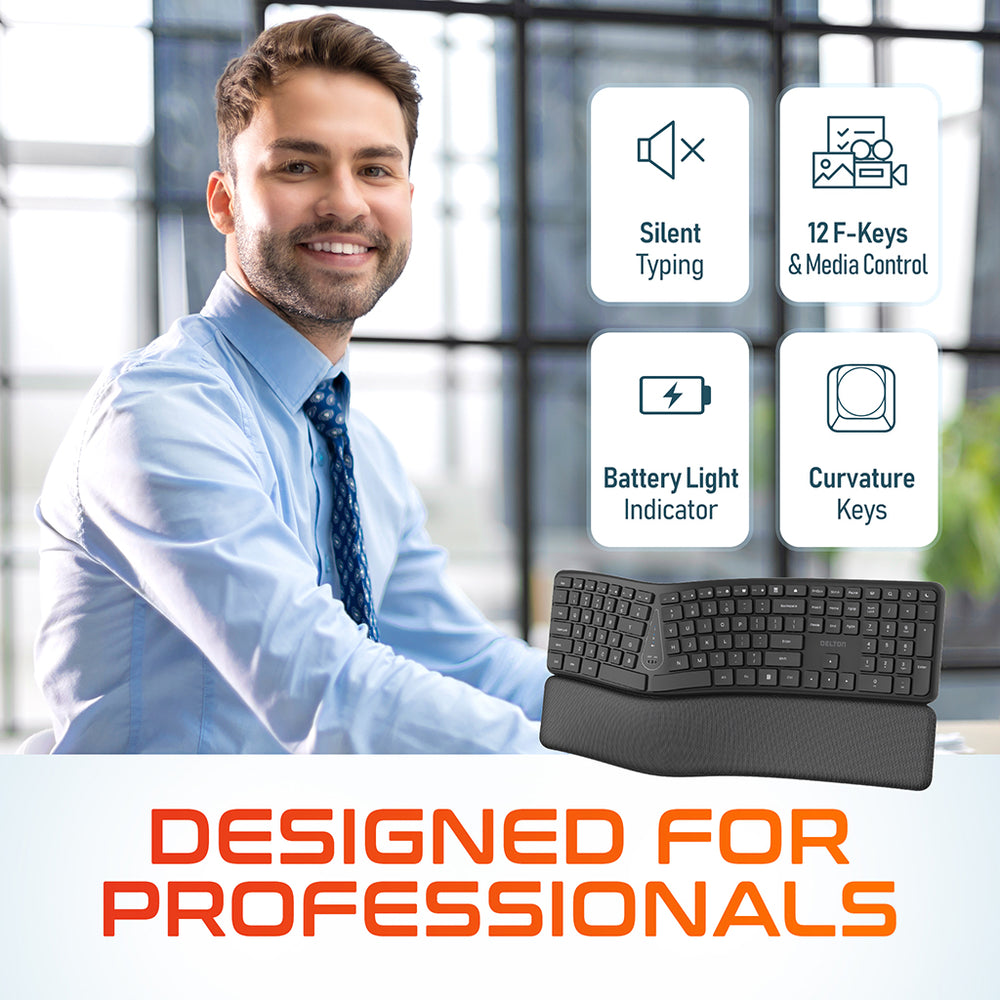 Delton KB250 Wireless Battery Powered Ergonomic Computer Keyboard