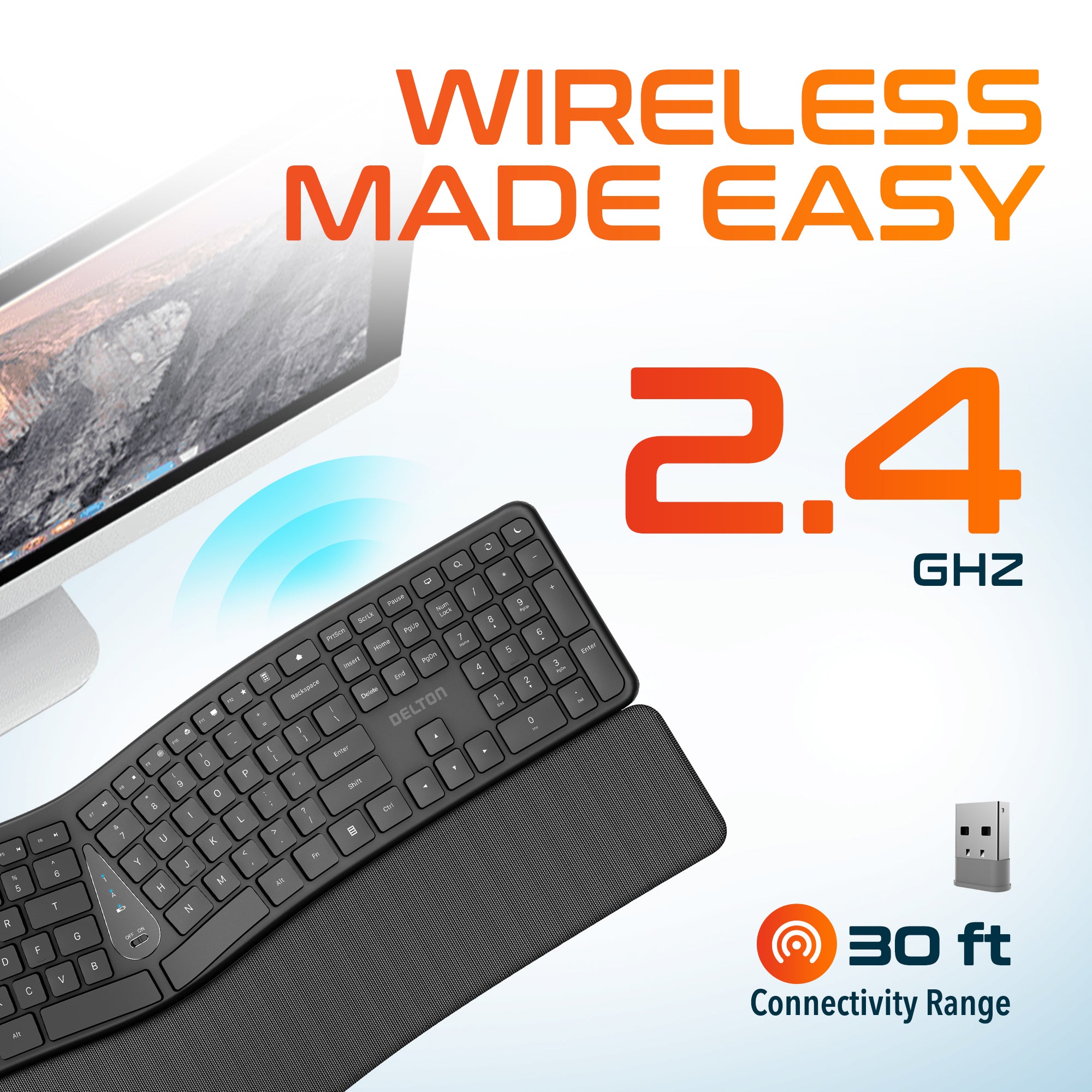 Delton E250 Wireless Ergonomic Keyboard and Trackball Mouse Combo