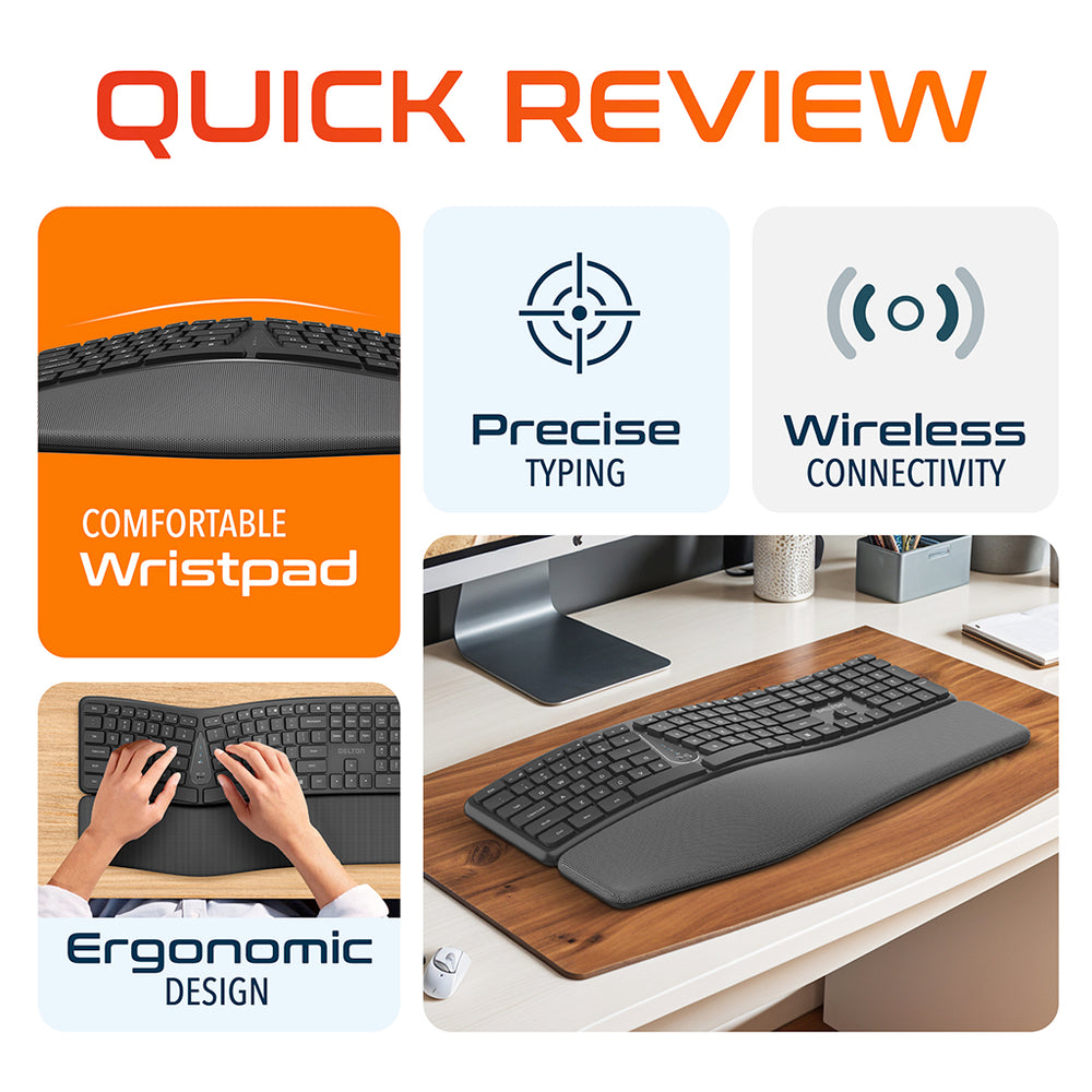 Delton KB250 Wireless Battery Powered Ergonomic Computer Keyboard
