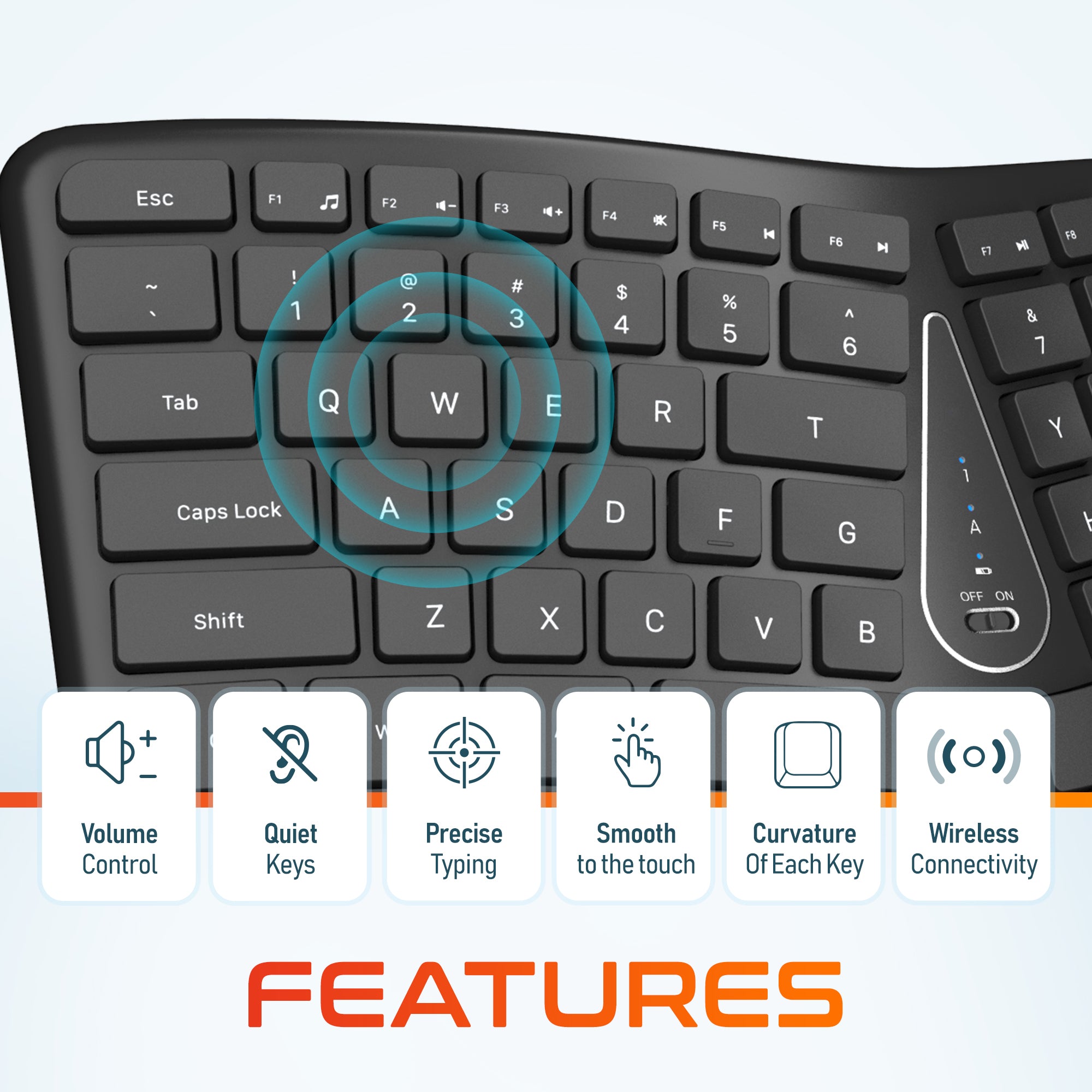 Delton E250 Wireless Ergonomic Keyboard and Trackball Mouse Combo