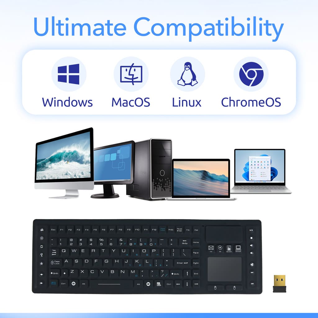 Delton M90 Medical Grade Airtight Waterproof Wireless Backlit Computer Keyboard & Touchpad