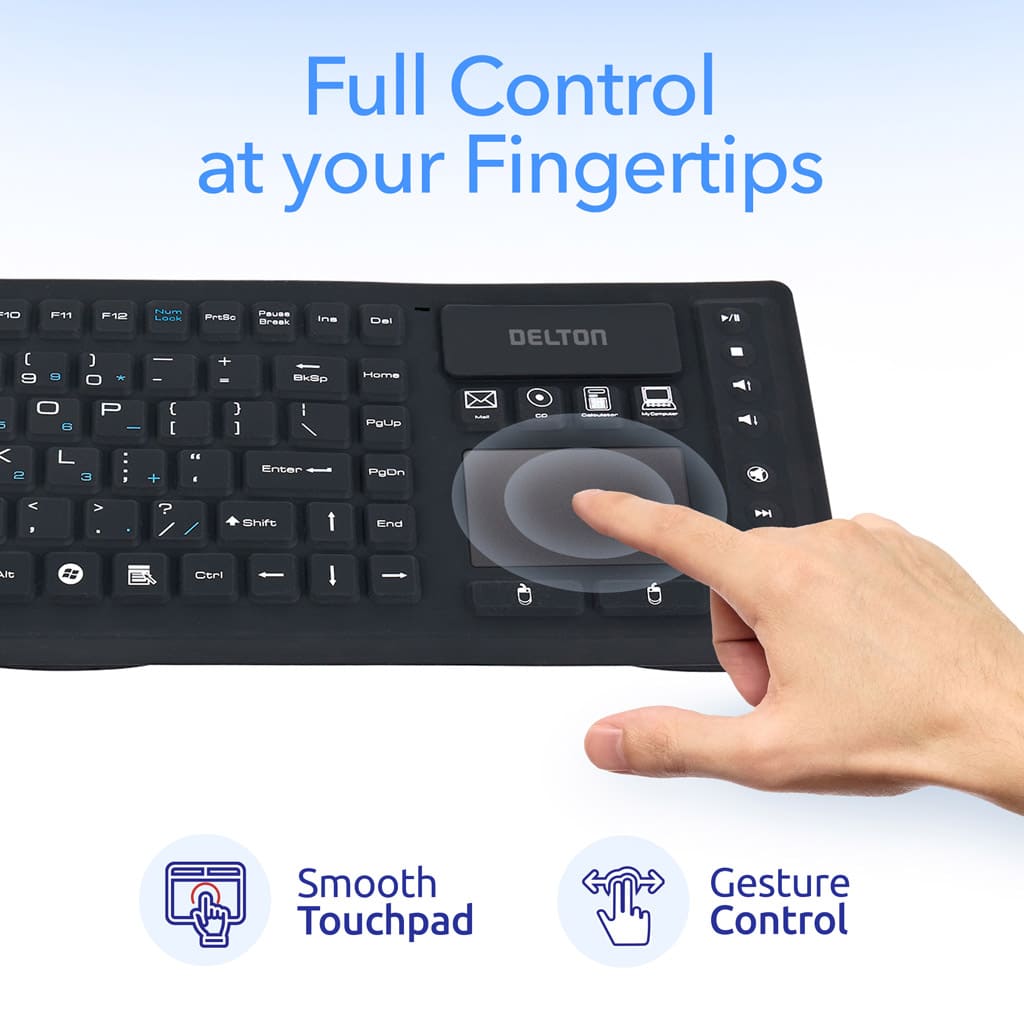 Delton M90 Medical Grade Airtight Waterproof Wireless Backlit Computer Keyboard & Touchpad