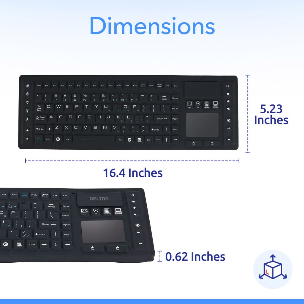 Delton M90 Medical Grade Airtight Waterproof Wireless Backlit Computer Keyboard & Touchpad
