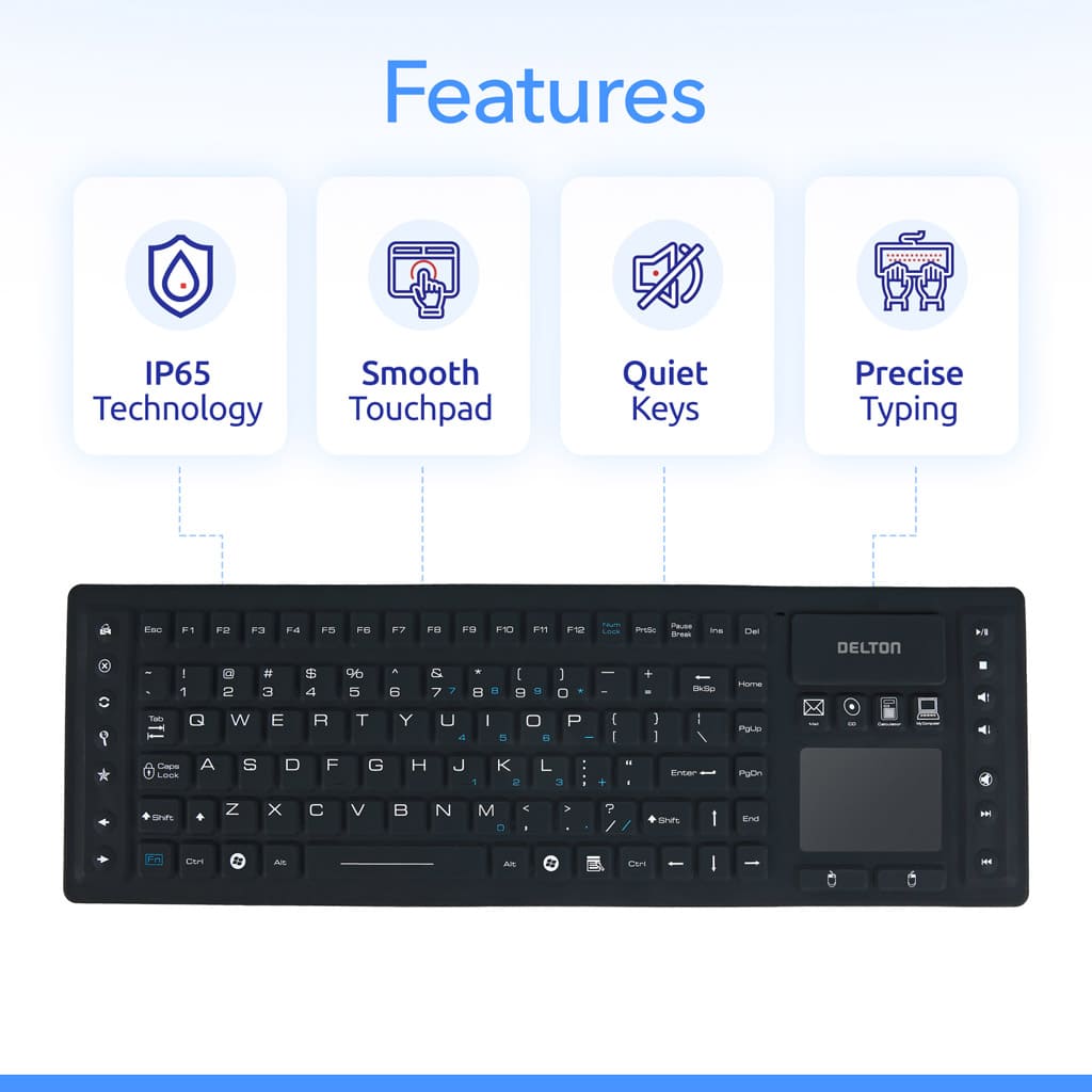 Delton M90 Medical Grade Airtight Waterproof Wireless Backlit Computer Keyboard & Touchpad