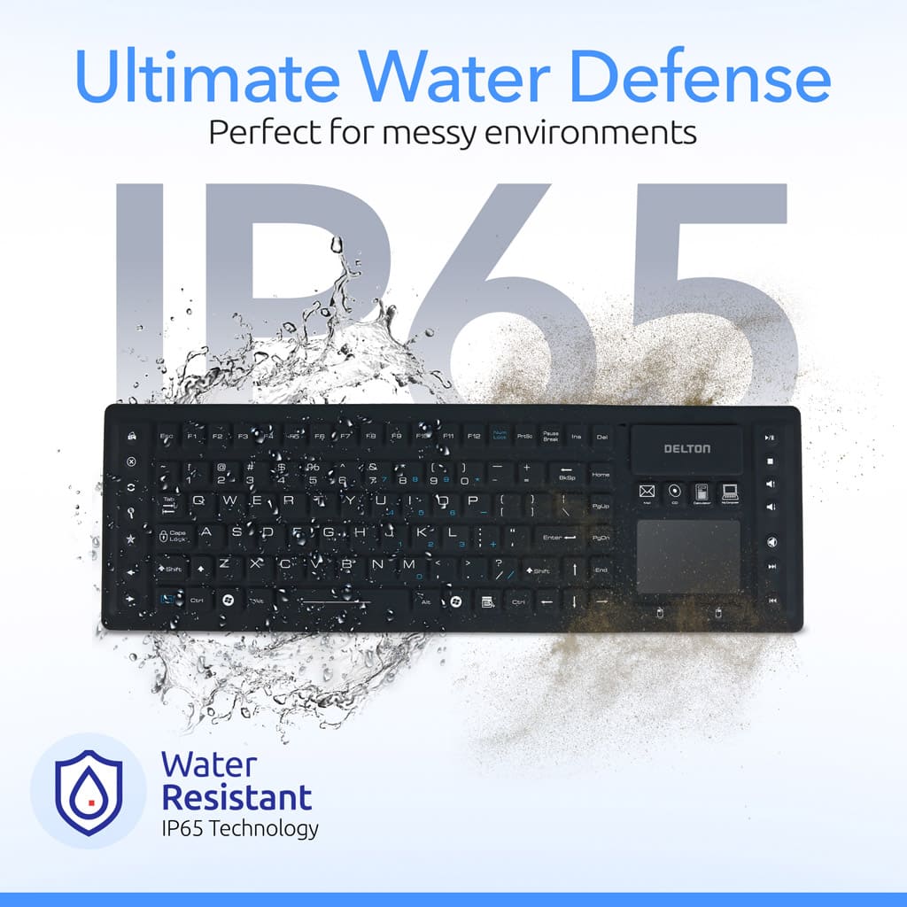 Delton M90 Medical Grade Airtight Waterproof Wireless Backlit Computer Keyboard & Touchpad