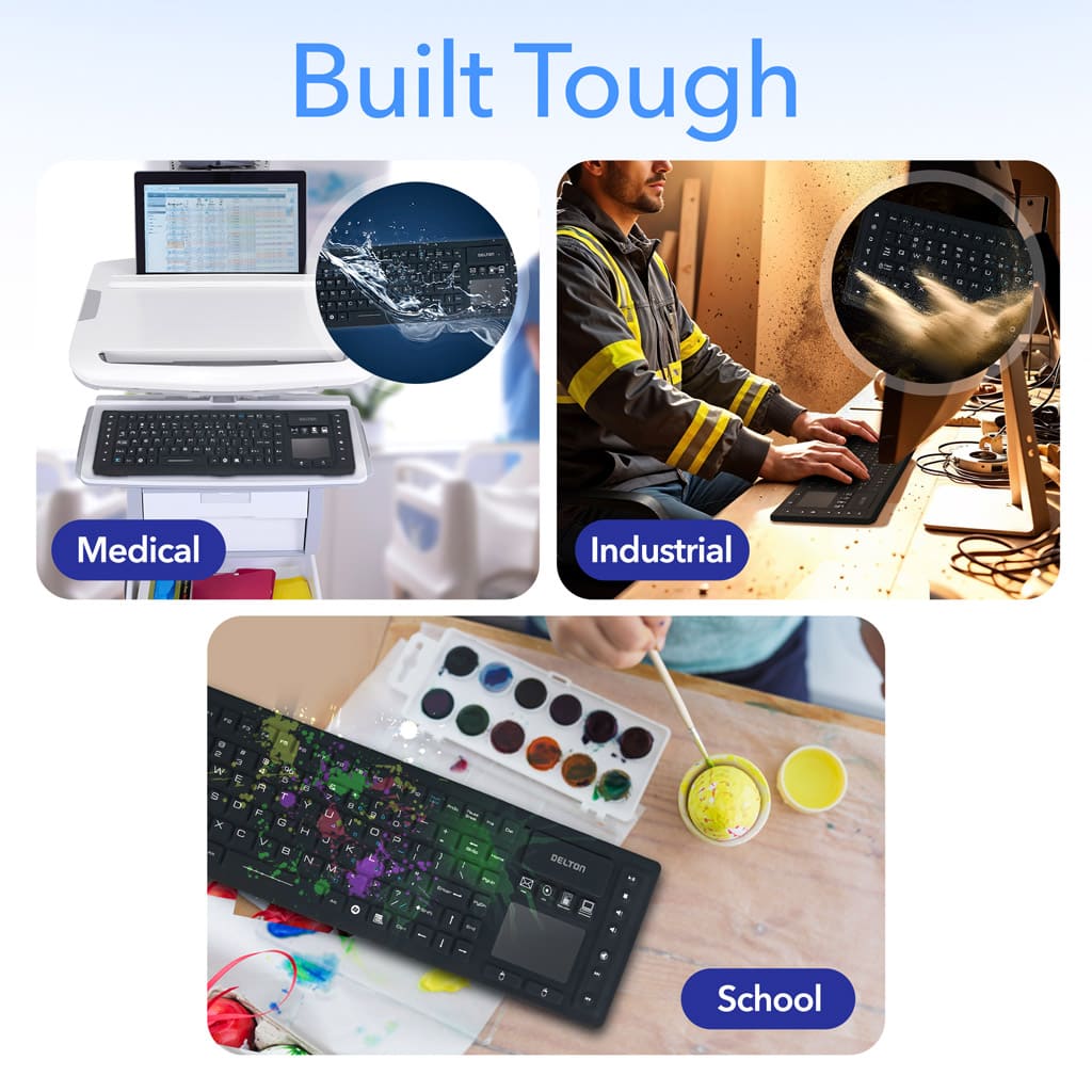 Delton M90 Medical Grade Airtight Waterproof Wireless Backlit Computer Keyboard & Touchpad