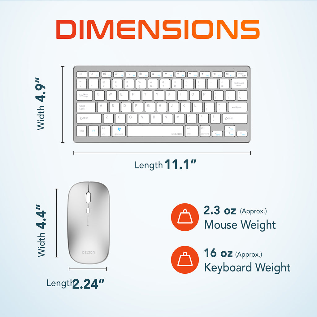 Delton KB35 Wireless Mini Keyboard and Mouse Combo Silver