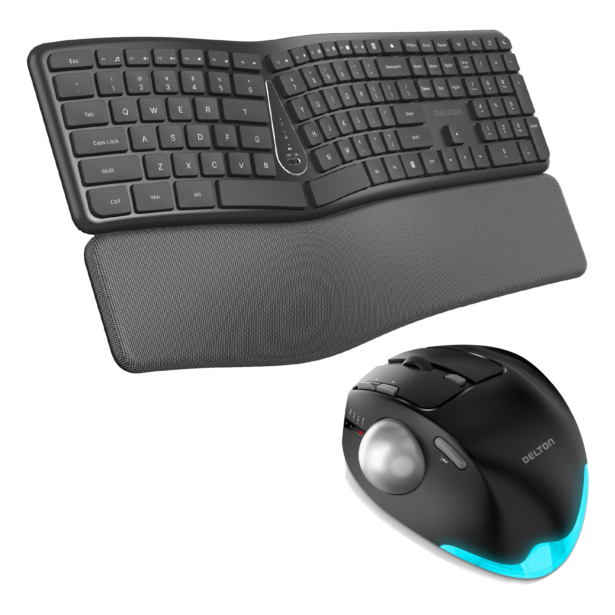 Delton E250 Wireless Ergonomic Keyboard and Trackball Mouse Combo