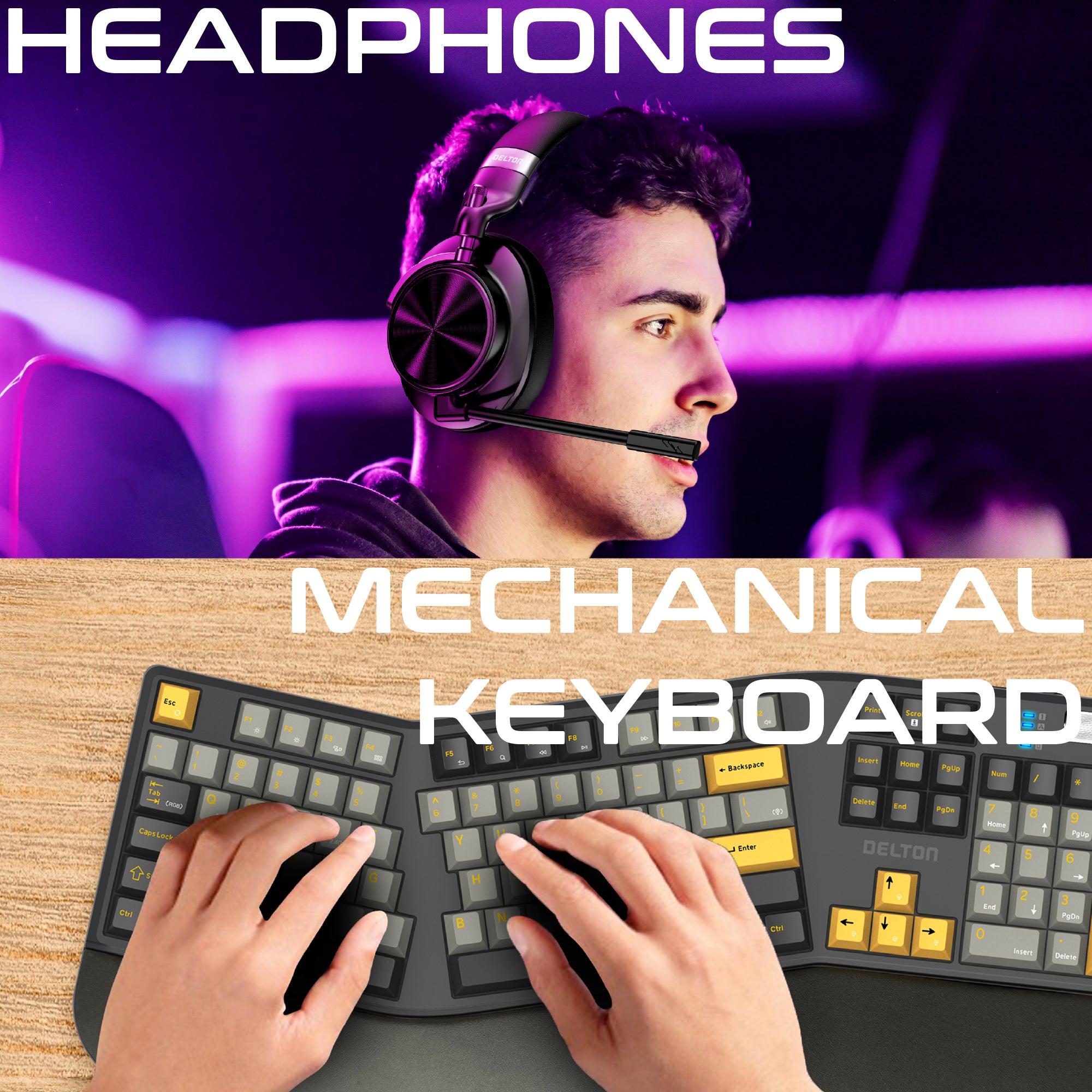 Delton E450 Ergonomic Mechanical Keyboard and Headset Bundle