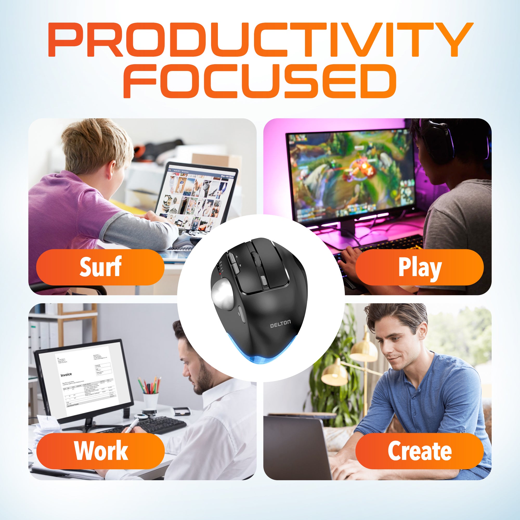 Delton E250 Wireless Ergonomic Keyboard and Trackball Mouse Combo