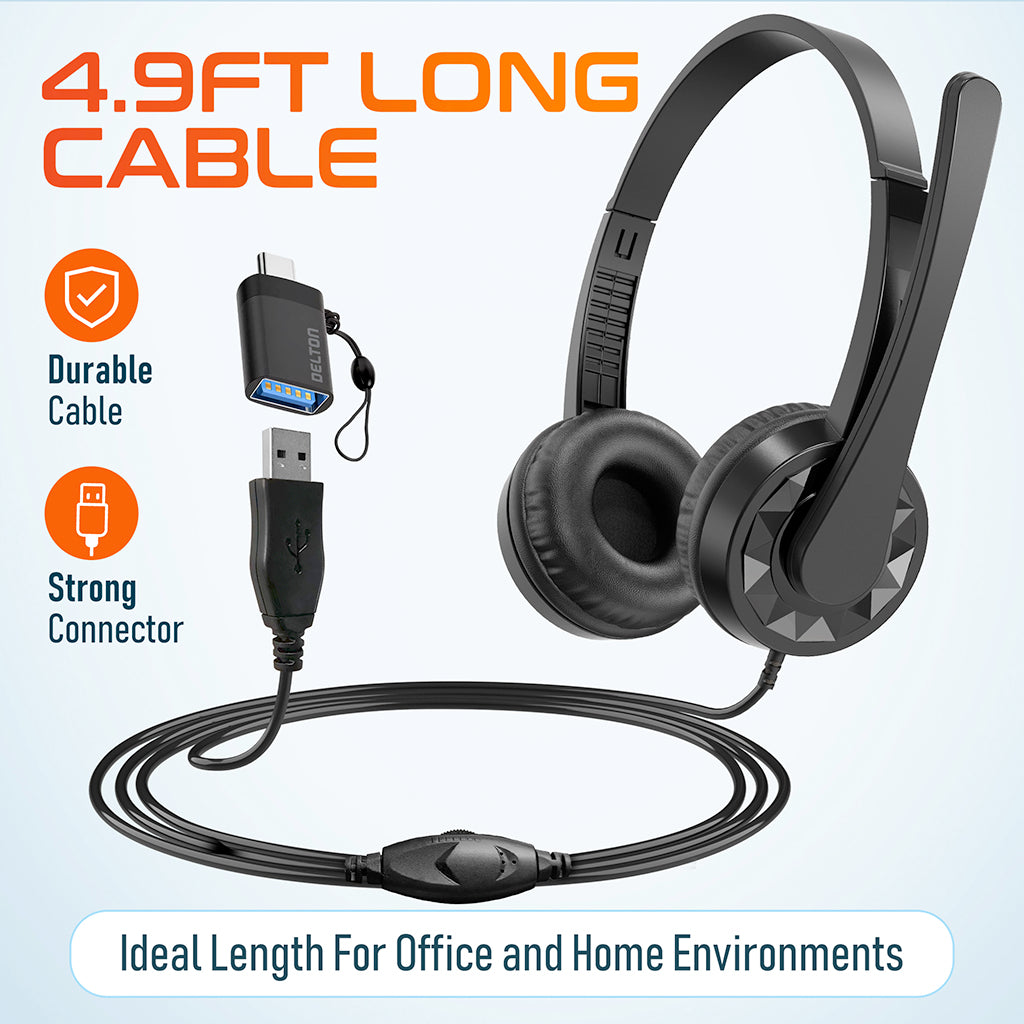 Delton 12Y Computer USB-A Headset + USB-C Adapter