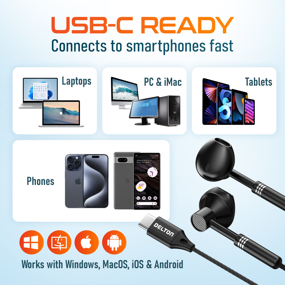 Delton 18EC USB-C Wired Computer Headset/Headphones