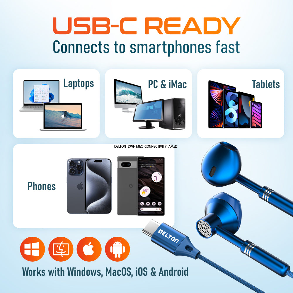 Delton 18EC USB-C Wired Computer Headset/Headphones