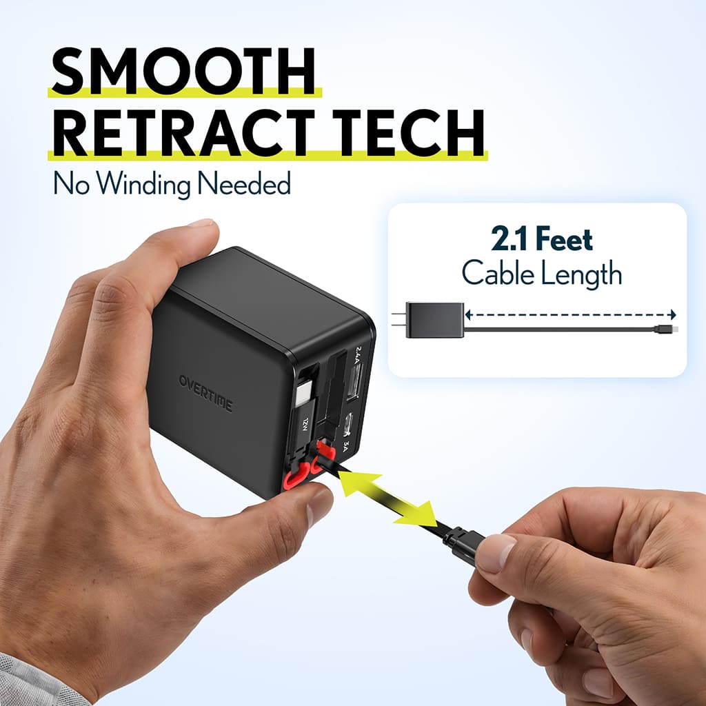 Overtime D36 4-in-1 Retractable 45W Wall Charger with Dual Type-C Cables