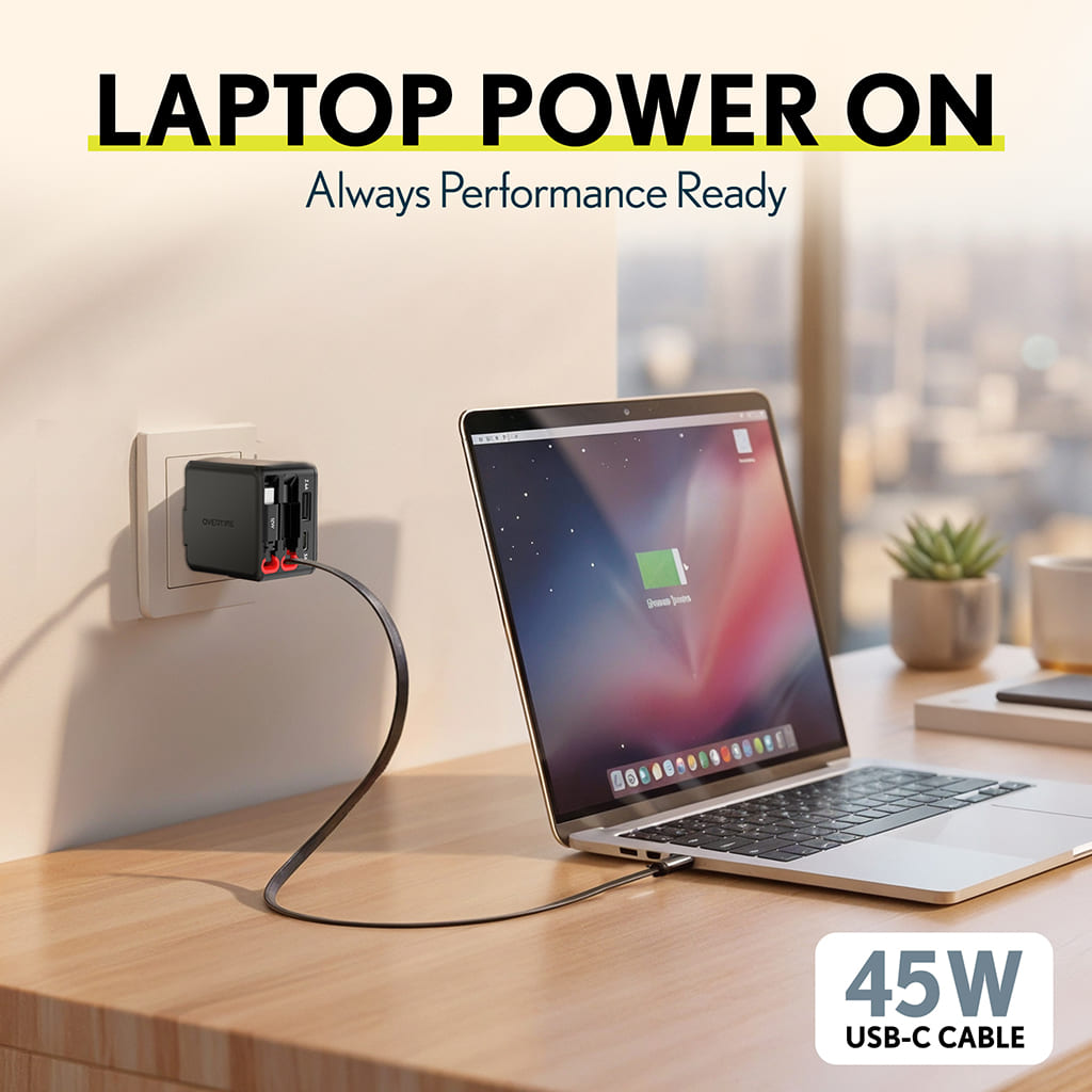 Overtime D36 4-in-1 Retractable 45W Wall Charger with Dual Type-C Cables