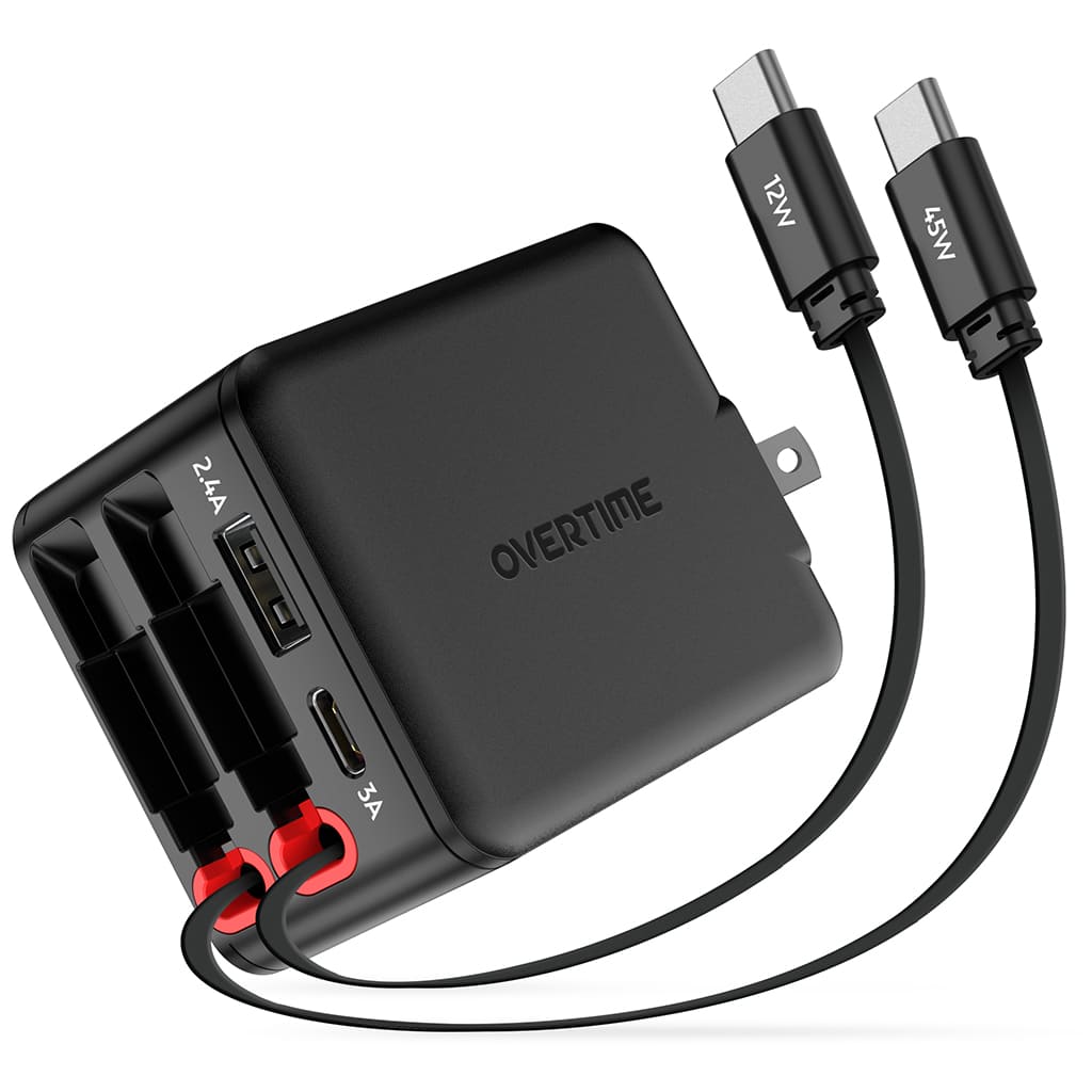 Overtime D36 4-in-1 Retractable 45W Wall Charger with Dual Type-C Cables