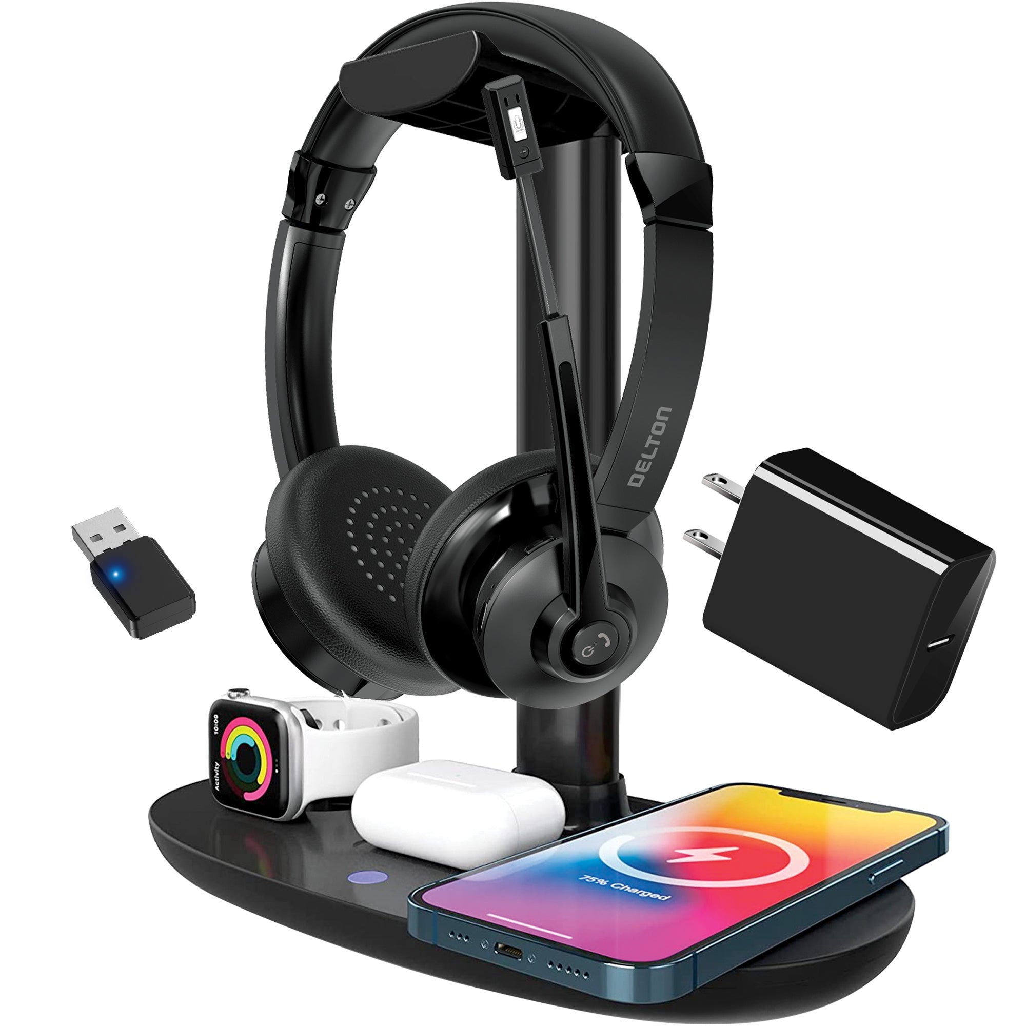 Delton 30X Wireless Noise Canceling Bluetooth Stereo Headset with HS1 Stand